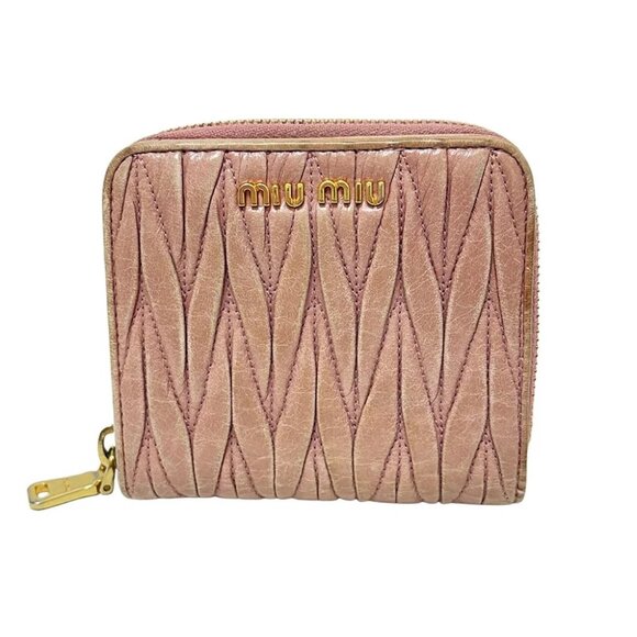 miumiu Matelasse - Pink Leather Bifold Wallet - Picture 1 of 6